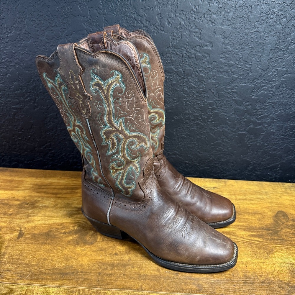 Justin Gypsy L9612 Brown Leather Teal Embroidery Western Boots Womens 9B
